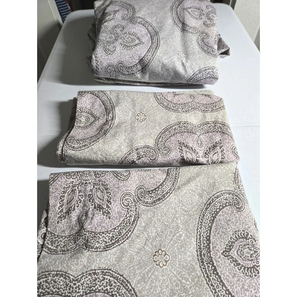 The Company Store King Duvet Set Lavender Taupe Paisley Cotton 2 pillow cases